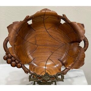Authentic 1952 Hand-Carved Post War Germany Grape Leaf Bowl Mid-Century